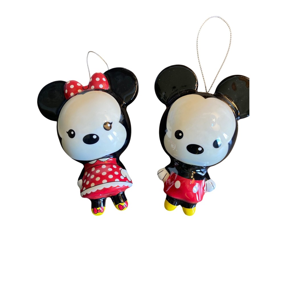 Disney Mickey and Minnie Mouse Ceramic Chibi Ornament Set Red Black Glossy 4.5in